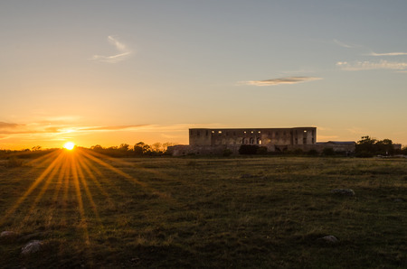 Sunset by the old Borgholm Castle at the swedish island Oland in Swedenの写真素材