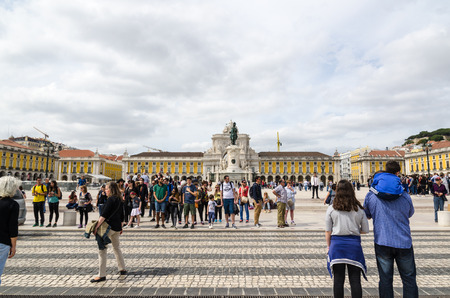 Lisbon, Portugal - April 25, 2017: Street view from the landmark the square Praca do Comercio in Lisbon, Portugalのeditorial素材