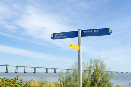 Lisbon, Portugal - April 27, 2017: Street sign by the walkway Passeio do Tejo in Lisbon, Portugalのeditorial素材