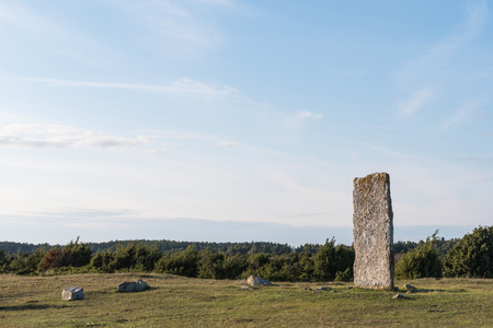 Standing stone in a swedish world heritage at the southern part of the island Olandの写真素材