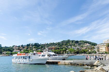 Rapallo, Italy - October 2, 2018: Beautiful harbor in Rapallo by the mediterranean sea in the Italian province Liguriaのeditorial素材