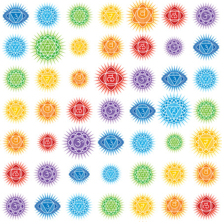 Seamless repeat pattern with chakras of human bodyのイラスト素材