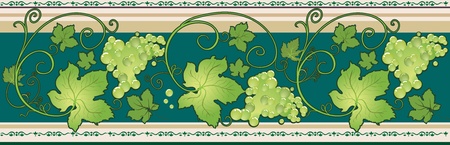 horizontal border with decorative vines and leaves in green coloringのイラスト素材