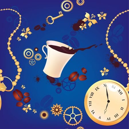Seamless backgroun with coffee and watchesのイラスト素材