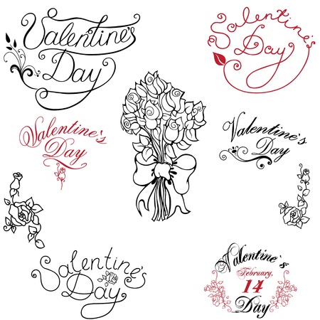 set of elements, patterns and inscriptions for Valentineのイラスト素材