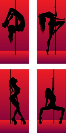 set of silhouettes striptease dancing girlsのイラスト素材