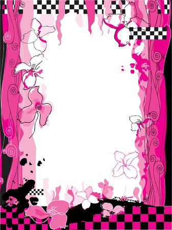 illustration pink floral background with checkerboard patternのイラスト素材