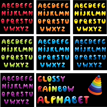 Glossy rainbow alphabet on black backgroundのイラスト素材