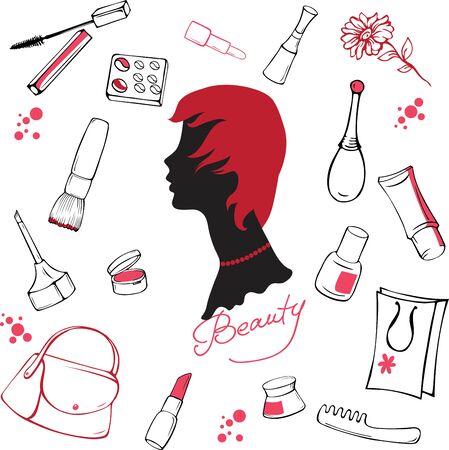 Set of various cosmetic items on white backgroundのイラスト素材