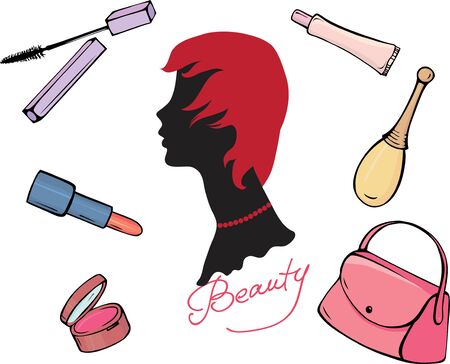 Set of various cosmetic items on white backgroundのイラスト素材