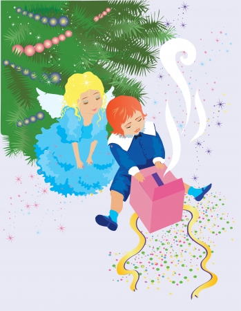 Children in front of christmas treeのイラスト素材