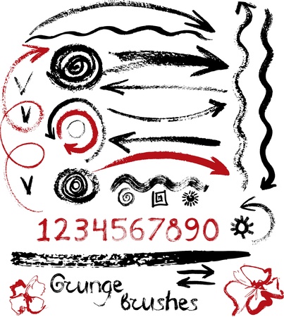 Set of arrows, numbers, brushes and design elements のイラスト素材