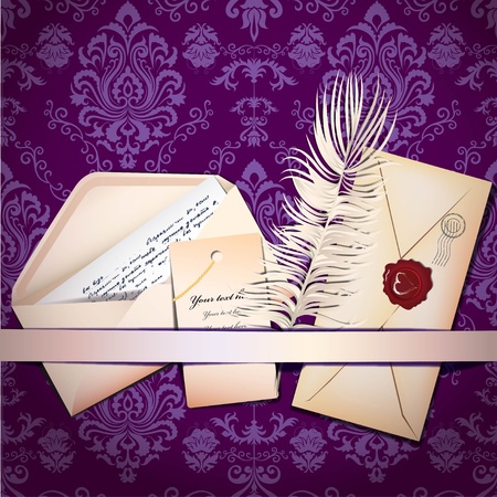 Background with envelopes and featherのイラスト素材