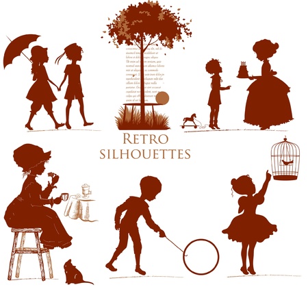 Set of retro silhouettes Childrenのイラスト素材
