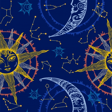 Sun, moon and zodiac seamless compositionのイラスト素材