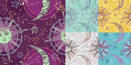Seamless composition with sun and moon