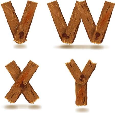 Letters V, W, X, Y, downed wood planks with nailsのイラスト素材
