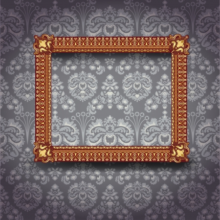 Golden luxury empty frame on the wallのイラスト素材