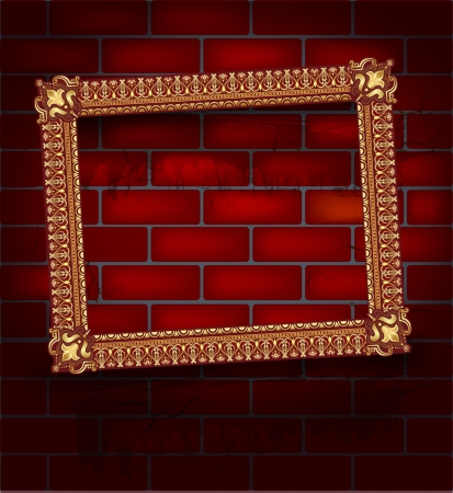 Golden luxury empty frame on the red  brick wallのイラスト素材