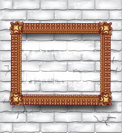 Golden luxury empty frame on the white brick wallのイラスト素材