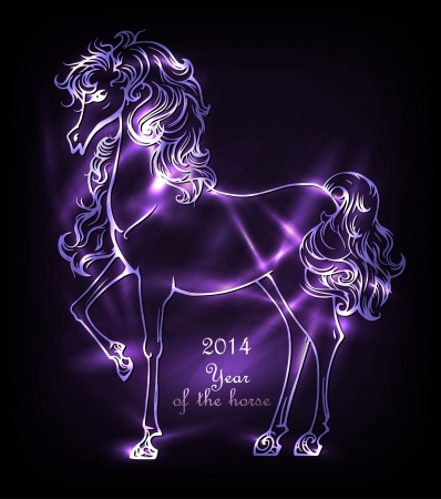 Background with decorative neon horse, symbol 2014のイラスト素材