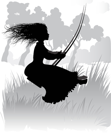 Illustration of silhouette Girl on swingのイラスト素材