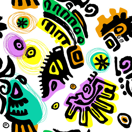 Tribal seamless background, hand drawn artのイラスト素材