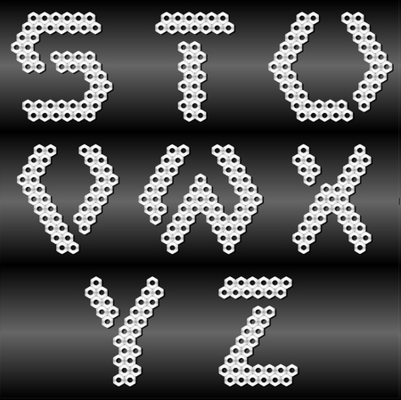 Alphabet made with metal nuts  Third part of collection のイラスト素材