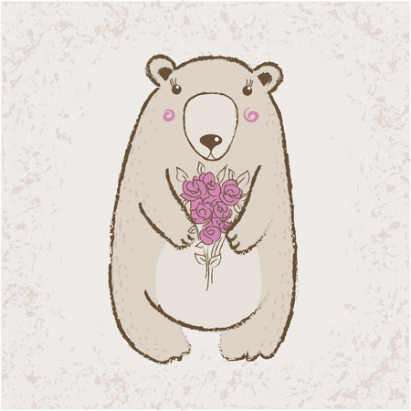 Cute bear with rosesのイラスト素材