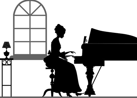Silhouette playing piano womanのイラスト素材