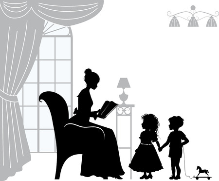 Mom reading book for childrenのイラスト素材