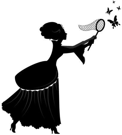 Lady with hoop-net and butterfliesのイラスト素材