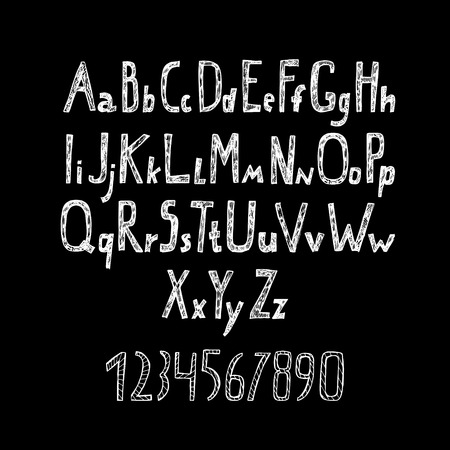 Chalk drawn alphabet and numbers, hand drawn collectionのイラスト素材