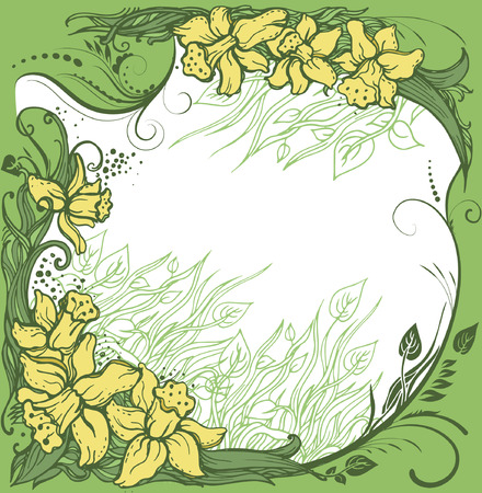 Background with narcissus, hand drawn illustrationのイラスト素材