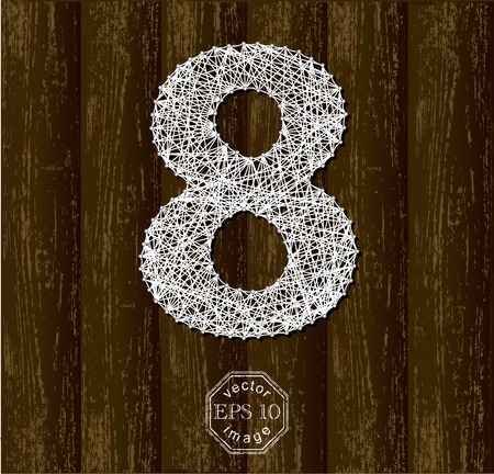 Number Eight, made with threads on pins. Part of collection letters and numbersのイラスト素材