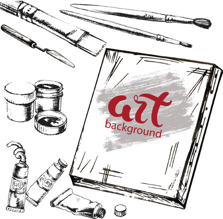 Background with art and paint accessoriesのイラスト素材