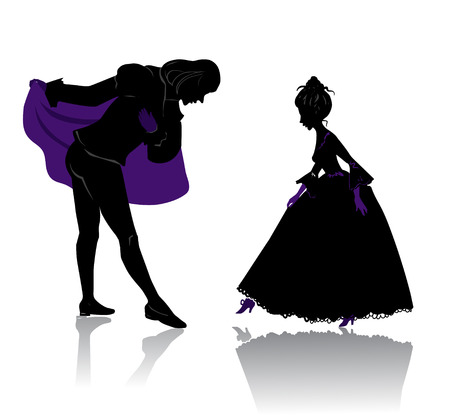 Silhouette of young royal romantic couple, preparing to dance on ballのイラスト素材