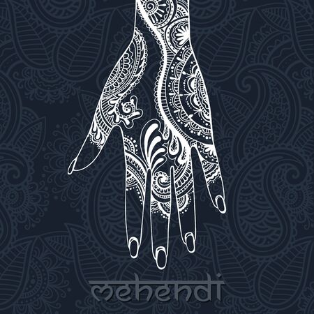 Illustration with mehendi drawing on woman`s handのイラスト素材