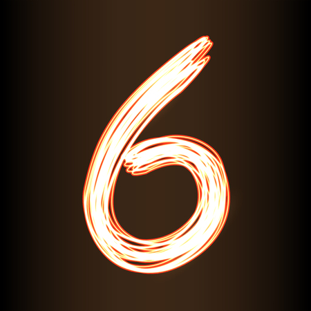 Fire show style number Six, vector illustration, part of collection letters and numbersのイラスト素材