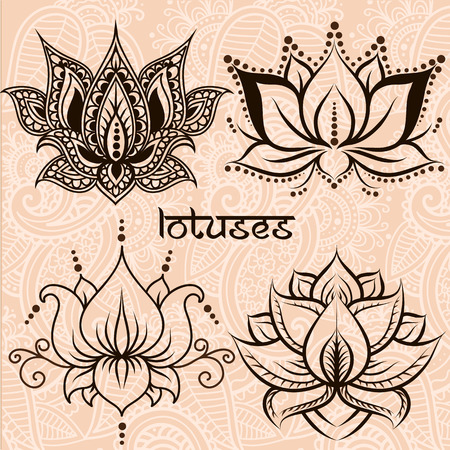 Set of illustration decorative lotusesのイラスト素材