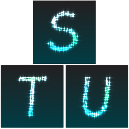 Stardust font, letters S, T, U, part of collection alphabet letters and numbersのイラスト素材