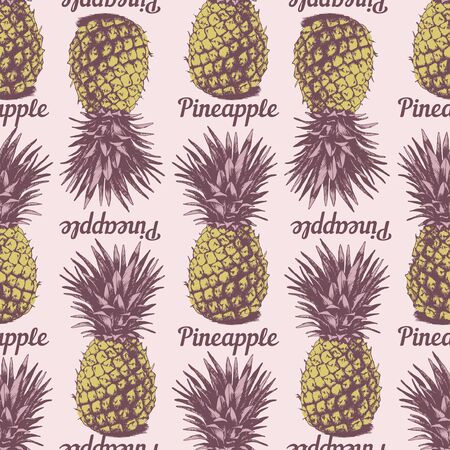 Seamless background with hand drawn pineapples in retro style coloringのイラスト素材