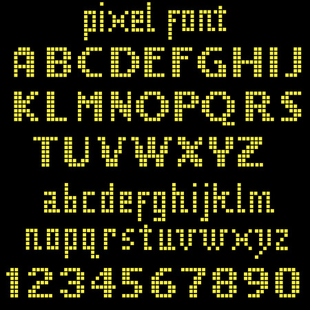 Yellow pixel font, set of letters and numbersのイラスト素材