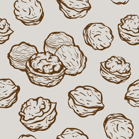 Hand drawn seamless background with sketch nuts. Vintage background.のイラスト素材