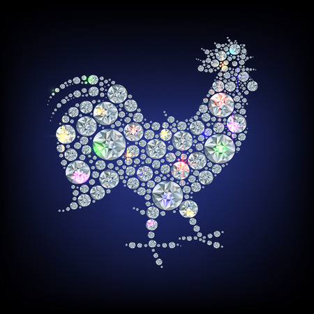 Cockerel- symbol of New 2017 year,  made with shiny faceted diamondsのイラスト素材