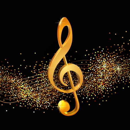 Treble clef on shiny background, volume golden beautiful  illustration for your design on musical themeのイラスト素材