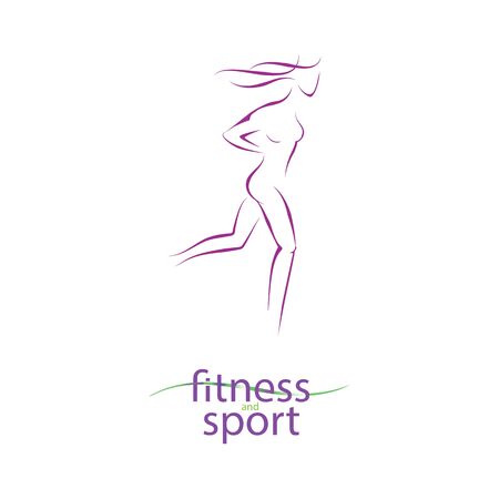 Abstract linear silhouette running girl, sport and fitness logoのイラスト素材