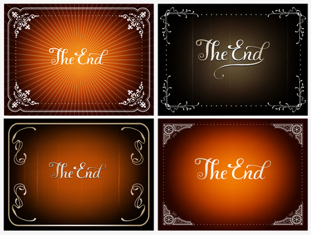 Set of final frames The End , cinema vector backgrounds in vintage styleのイラスト素材
