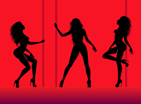 Silhouettes of young dancing beautiful womanのイラスト素材