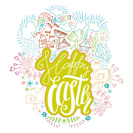 Happy  Easter colored fun backgroundのイラスト素材